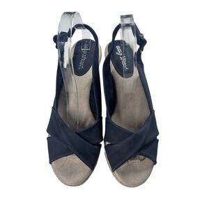 Easy Street Navy Blue Slingback Wedge Sandals Espadrille Style Size‎ Women's 8M